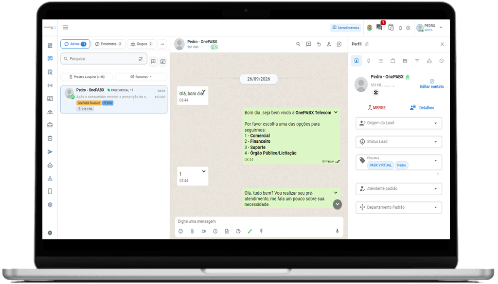 Atendimento Omnichannel OnePABX